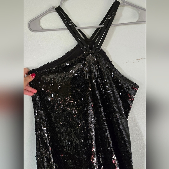 Meaveor Halter Neck Lined Black Sequin Tank - Picture 2 of 4